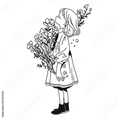 Wizard and flower illustration drawing black vector