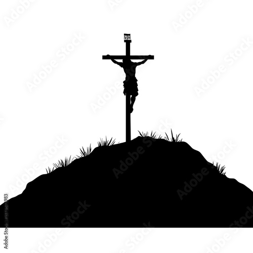 Jesus on a pole with three crosses silhouette art crucifixion vector