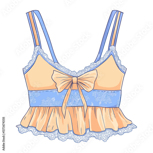 A girly crop tank top with tiny lace ribbon bows illustration clothing lingerie vector