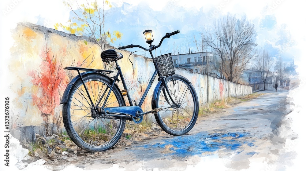 Fototapeta premium Vintage 1930s Bicycle Lantern in Cozy Setting with Soft Lighting and Sepia-Tone Oil Painting Aesthetic