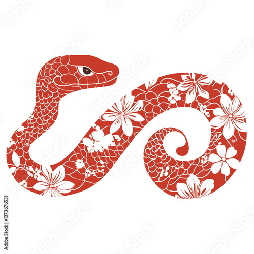 Chinese zodiac sign red snake illustration pattern floral vector
