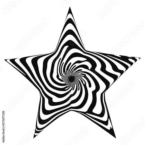 Star bending flat line illusion black white art vector
