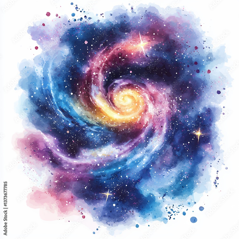 Fototapeta premium Vibrant Watercolor Spiral Galaxy Painting