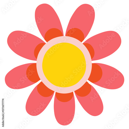Red flower with a yellow center petals colors design vector