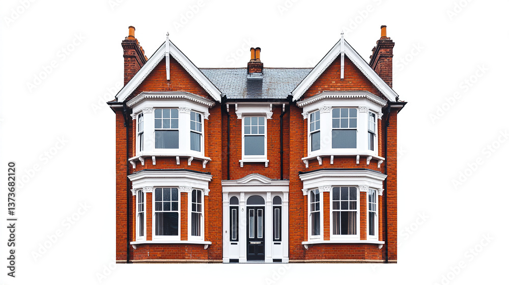 Fototapeta premium classic red brick semi detached house with symmetrical design