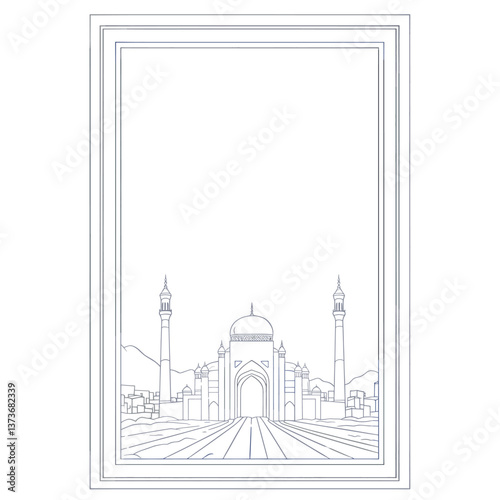 Minimal thin line muslim luxury ornate frame drawing design art vector