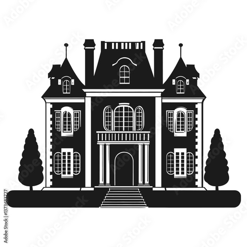 French chateau architecture silhouette building vector