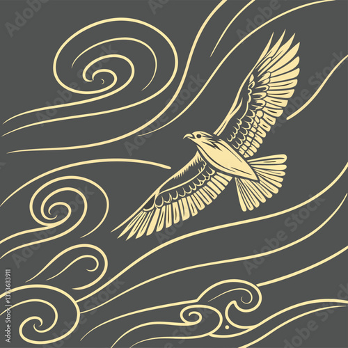 Abstract Golden Wind Flow Patterns Soft Charcoal Background Fluid Dynamic Illustrations Curved Air Current Representation Modern Wall Art Luxury Home Decor Elegant Gold Print