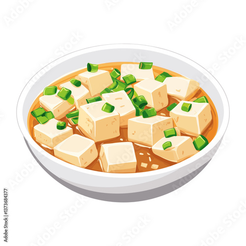 Ma Po tofu in a plate illustration white food vector