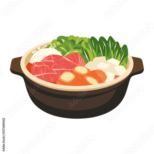 Shabu shabu in a pot illustration food meal vector