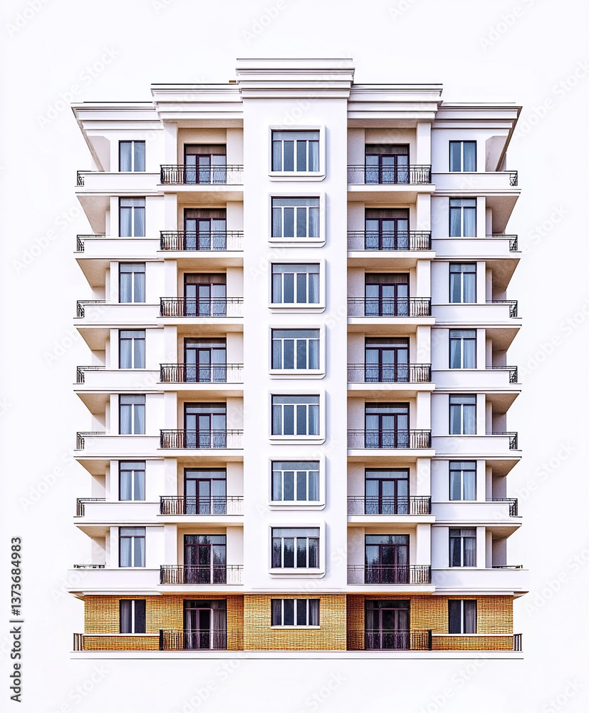 modern condominium building with balconies on white background modern condominium building with balconies on white background