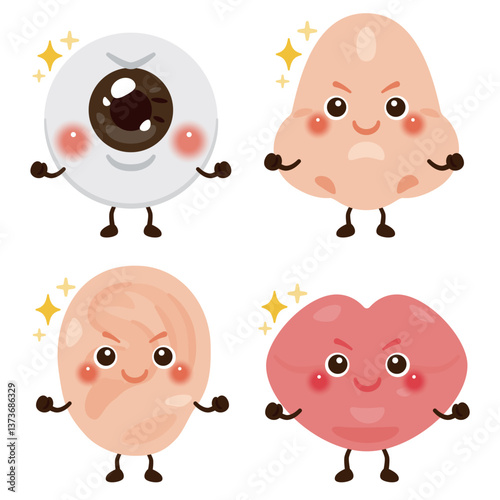 健康で元気な顔のパーツキャラクターイラストセット