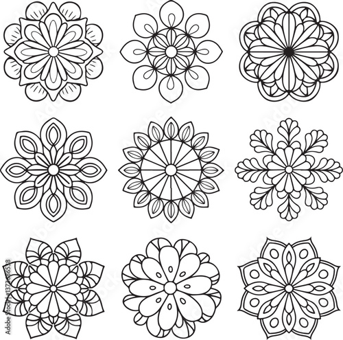 Set of mandalas. Ethnic decorative elements. Hand drawn background. Islam, Arabic, Indian, ottoman motifs.
