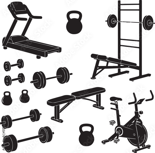 Fitness icons set. Gym equipment. Gym equipment. Vector illustration