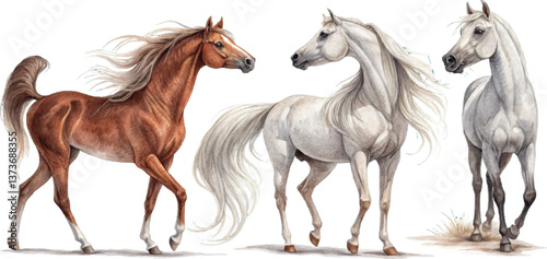Three Watercolor Horses
