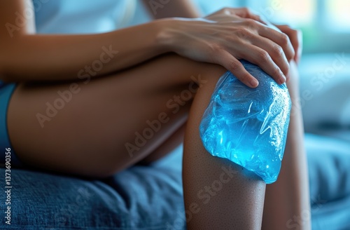 A man with a knee injury is receiving ice treatment