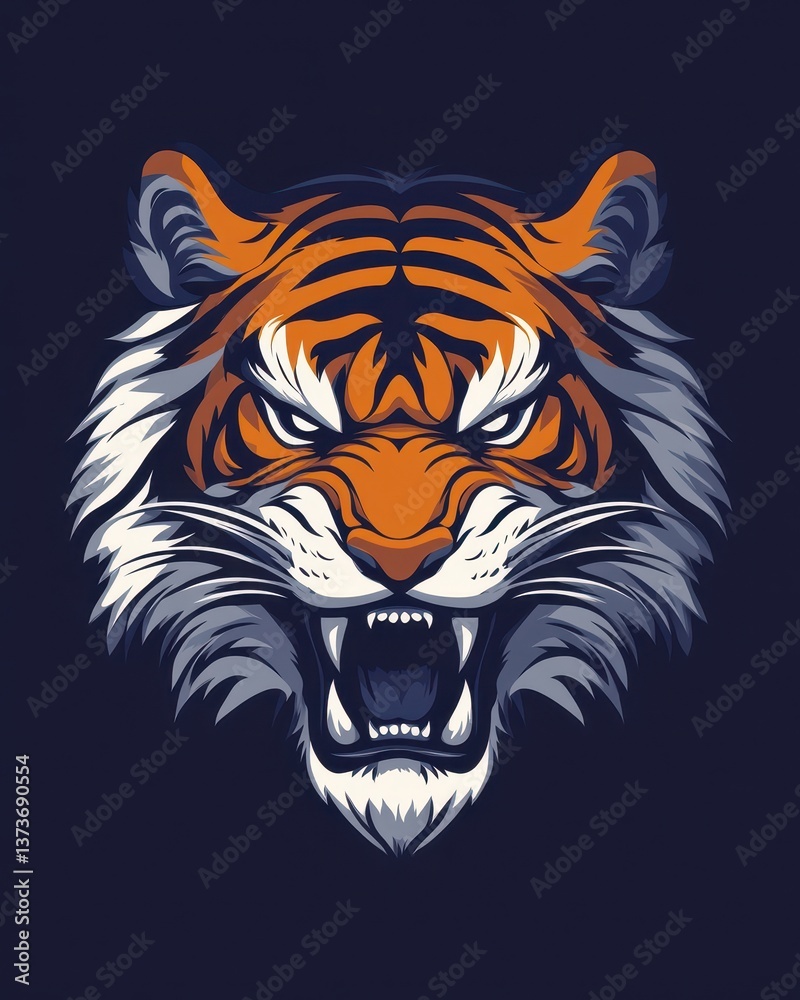 Obraz premium Fierce tiger head design featuring bold colors and dynamic expression in modern art style