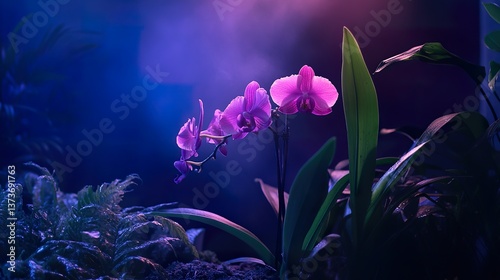 Mystic Orchid Bloom: Captivating Floral Display in a Dreamy Blue Ambiance