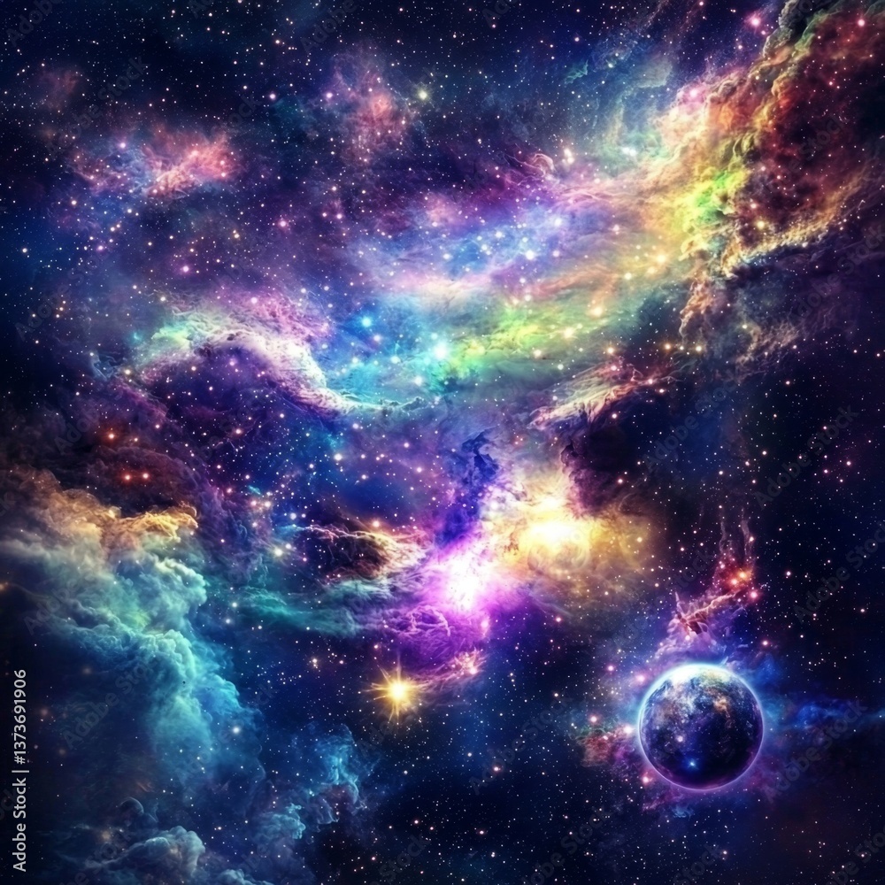 Obraz premium Stunning cosmic backdrop featuring a vibrant space nebula and twinkling stars.