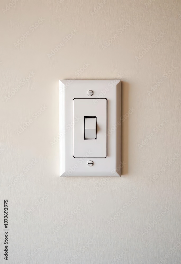 Clean white light switch mounted on a textured, painted wall, white switch, design Clean white light switch mounted on a textured, painted wall, white switch, design