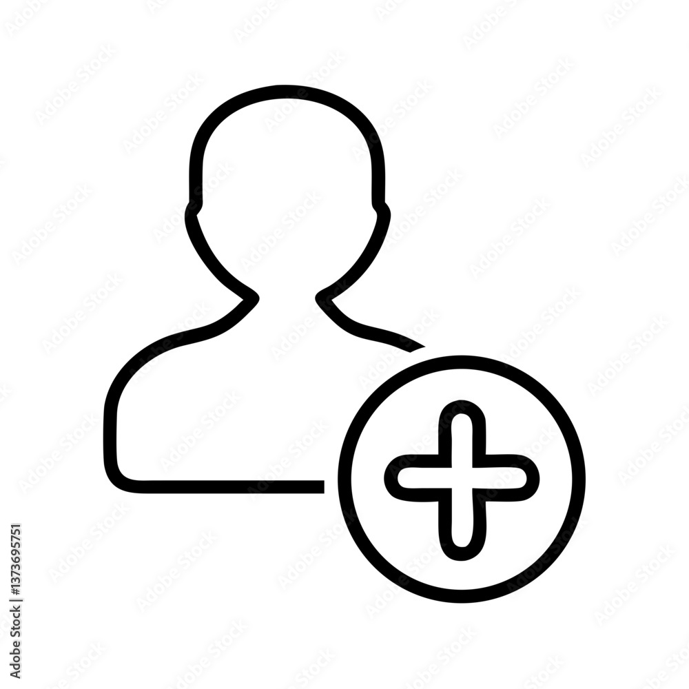 User profile icon with add symbol in outline style User profile icon with add symbol in outline style