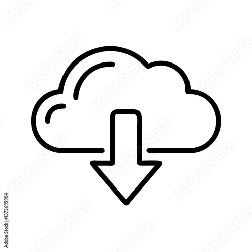 Cloud download icon in outline style for data storage concept.
