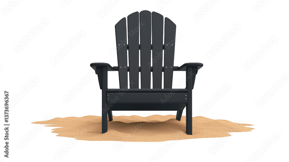 Tranquil escape, black chair on sandy beach offers relaxation and coastal vibes