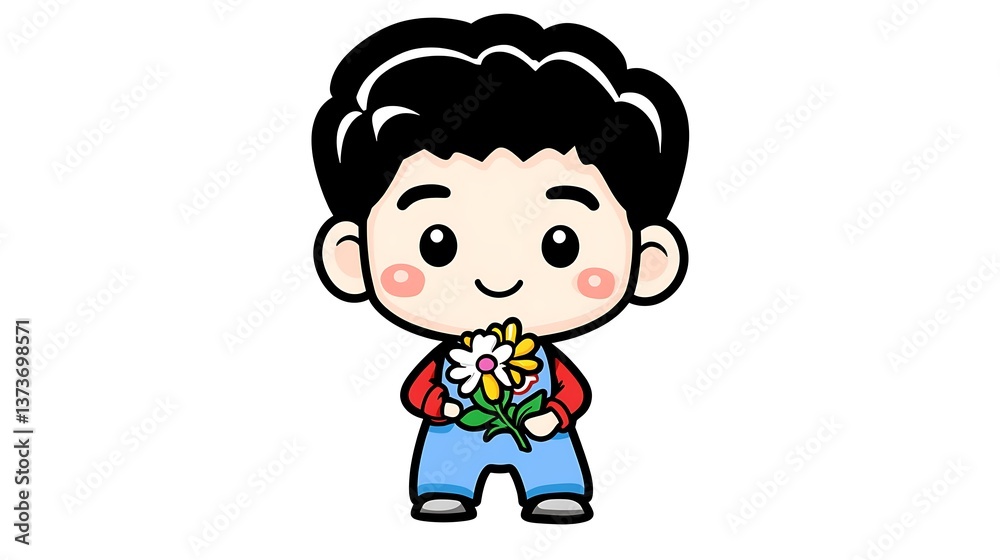 Happy Boy with Flower Bouquet Pixel Art Illustration Happy Boy with Flower Bouquet Pixel Art Illustration