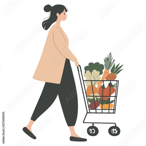 Shopping woman illustration vegetables vector