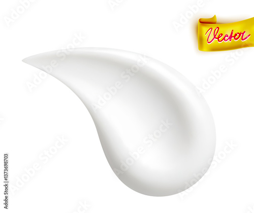 Illustration of smooth white cream swirl in realistic style with focus on texture and shape against plain white backdrop with copy space. Cream lotion realistic concept.
