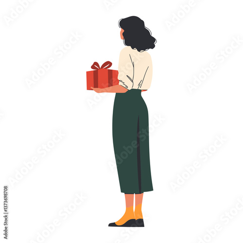 A woman holding gift box illustration illustrated minimalist vector