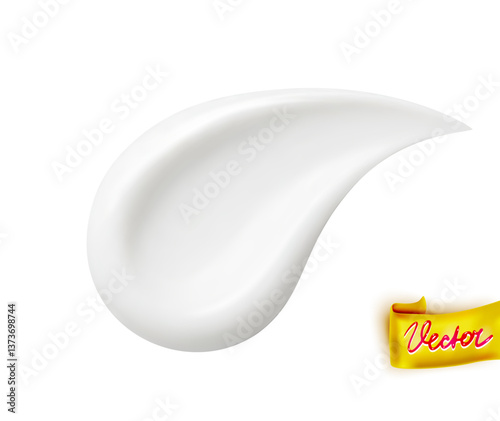 Vector illustration of cream lotion smear in white color with smooth texture and realistic appearance against clean white background. Cream lotion realistic concept.