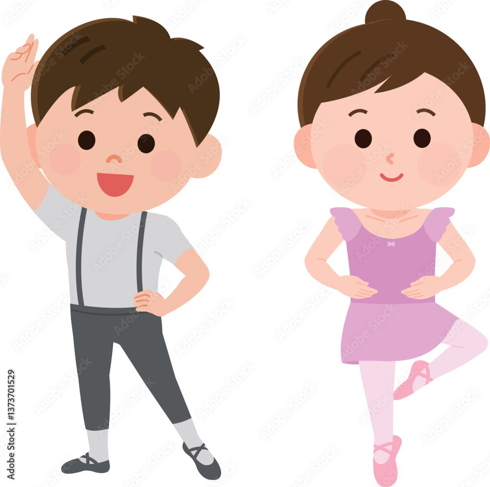 バレエを踊る男の子と女の子 イラスト バレエを踊る男の子と女の子 イラスト