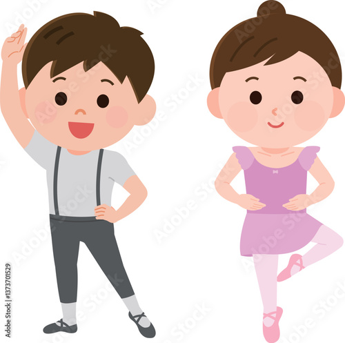 バレエを踊る男の子と女の子　イラスト