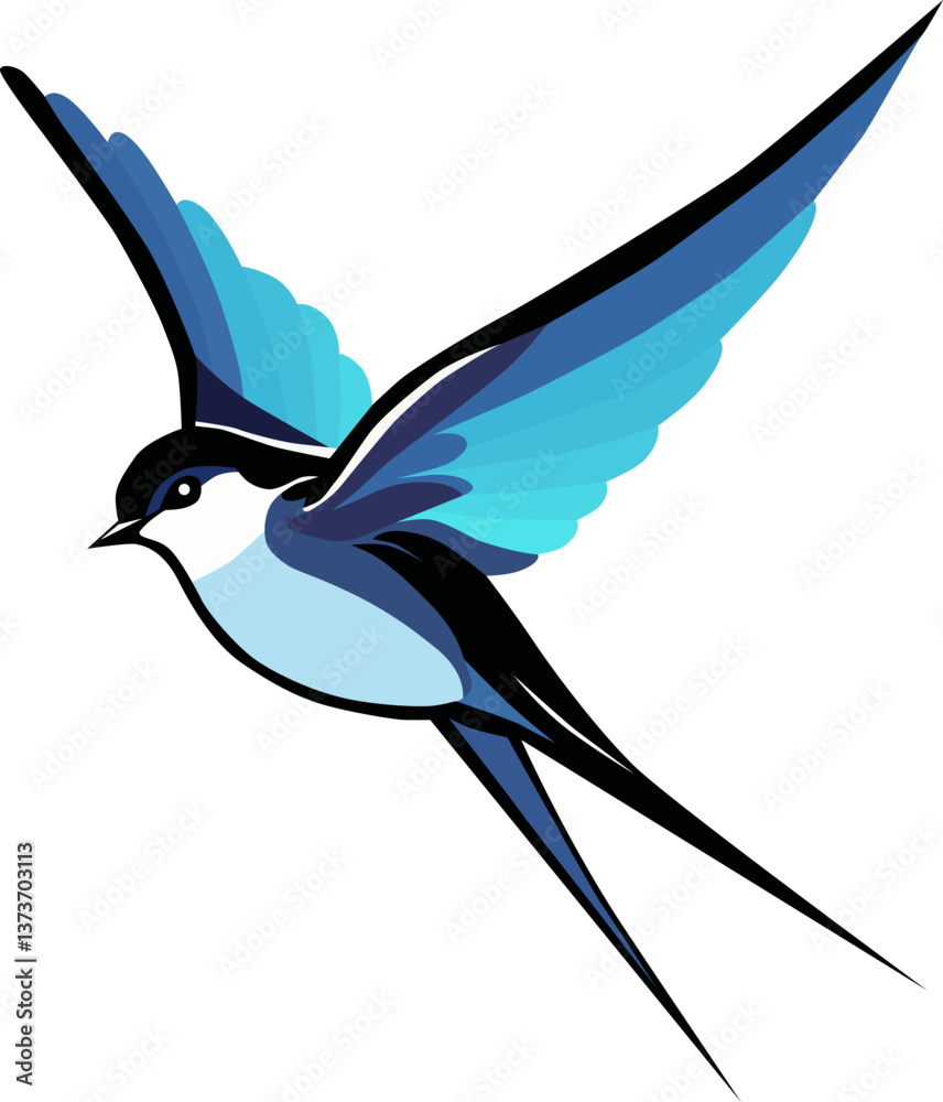Fototapeta premium Vector illustration of a swallow in blue shades. Isolated on a transparent background.