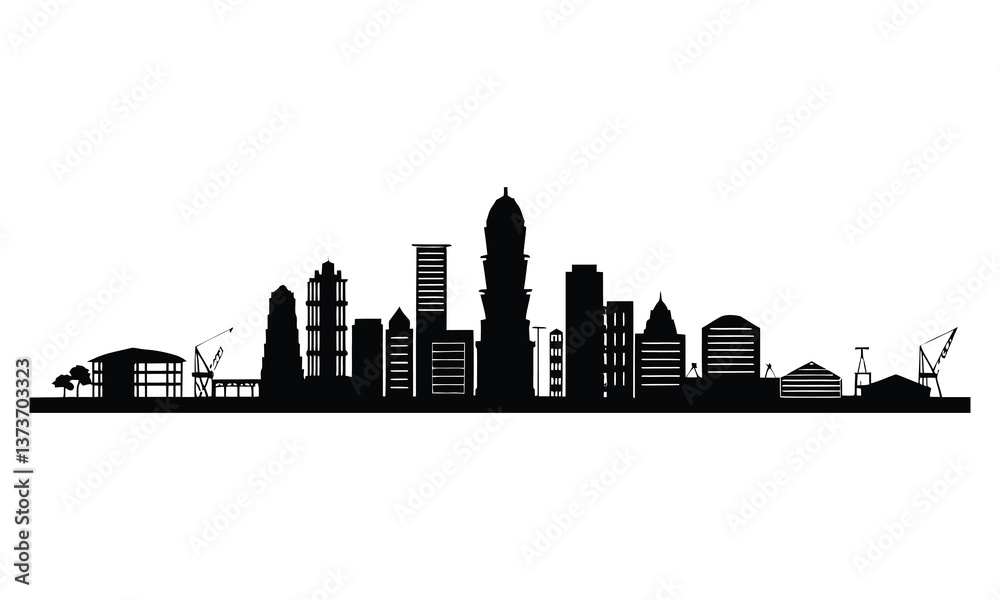 Naklejka premium Bangkok City Skyline Silhouette, Vector, Icon, Logo, White Background.