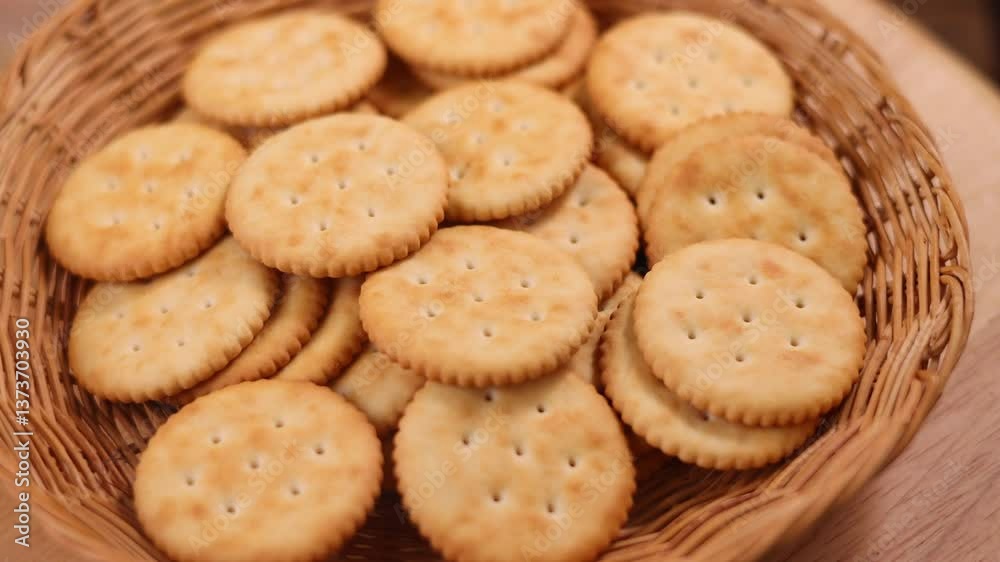 Close-up of crackers on wooden Close-up of crackers on wooden
