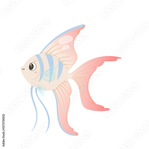 Elegant pastel angelfish in cartoon style with long fins