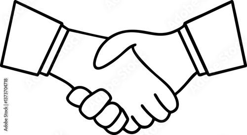 Two hands shaking in a simple line drawing, symbolizing agreement or partnership.