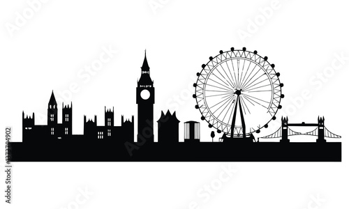 London City Skyline Silhouette, Vector, Icon, Logo, White Background.