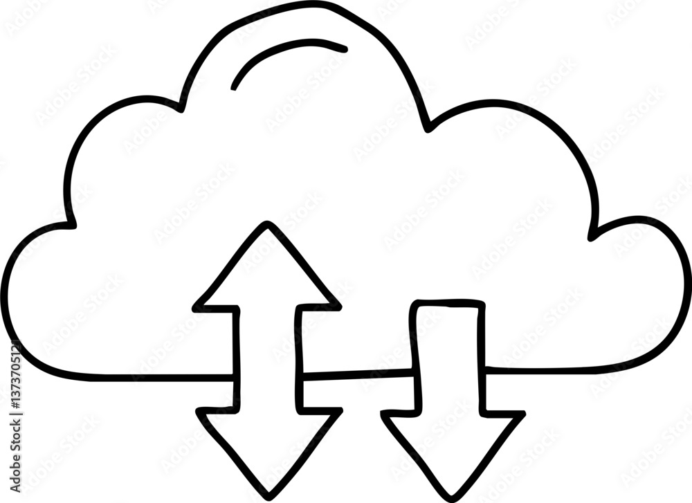 Cloud icon with arrows representing data upload and download. Cloud icon with arrows representing data upload and download.