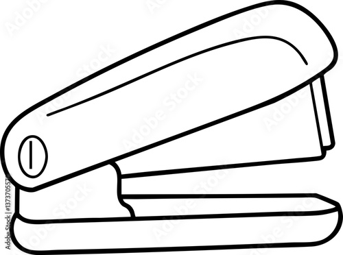 A simple stapler illustration in black and white, showcasing its compact design and functionality for office use.