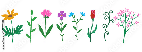 Wallpaper Mural Kid doodle hand drawing crayon, wax, pencil, chalk or charcoal texture. childlike flowers and plants illustration. messy and colorful vector art	
 Torontodigital.ca