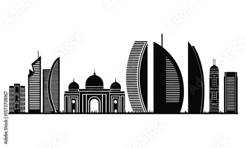 Abu Dhabi City Skyline Silhouette, Vector, Icon, Logo, White Background.