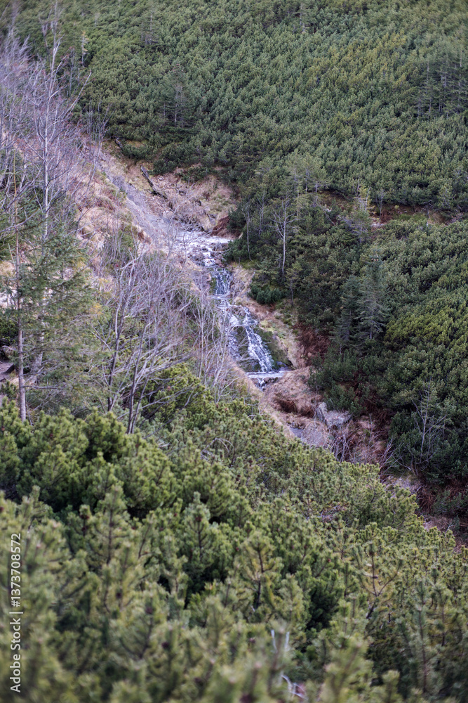 Mountain stream, waterfall, mountain cascade