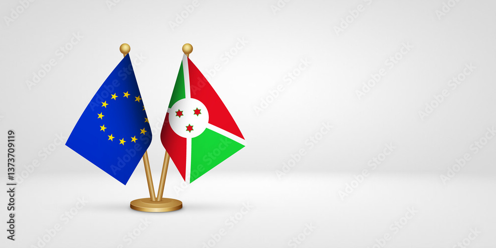 Obraz premium EU vs Burundi desk flags mockup 3d illustration. Versus flag of European Union