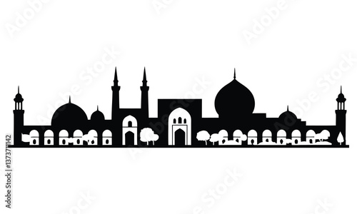 Isfahan City Skyline Silhouette, Vector, Icon, Logo, White Background.