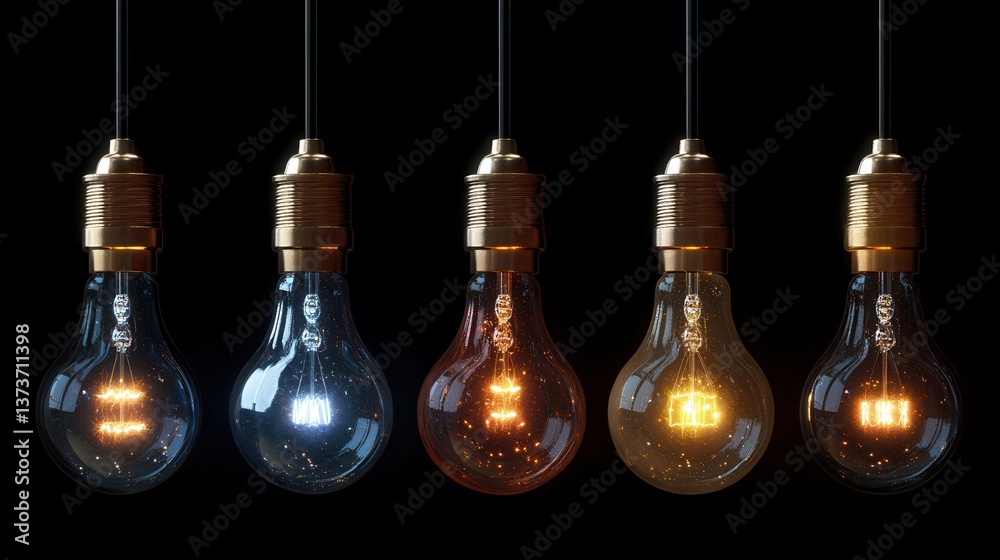 Obraz premium Row of vintage edison bulbs with glowing filaments against dark background