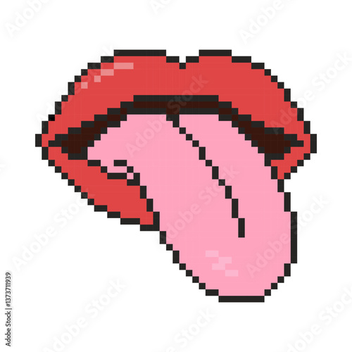 8 bit mouth icon. Pixel art object. Old school vintage game graphic.