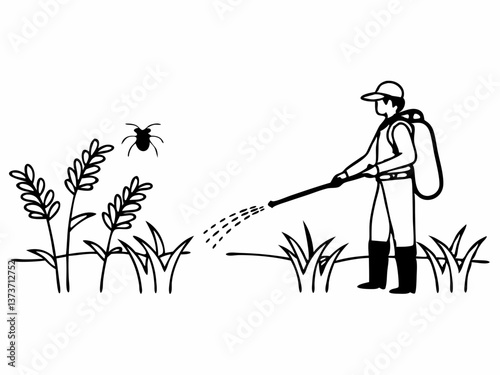 Farmer spraying pesticide on plants in a field  